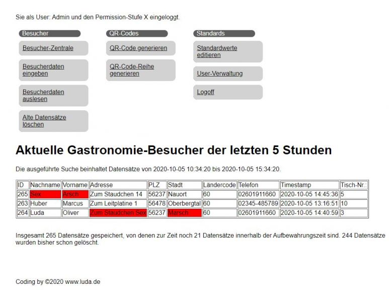 Gästeliste mit Überprüfung